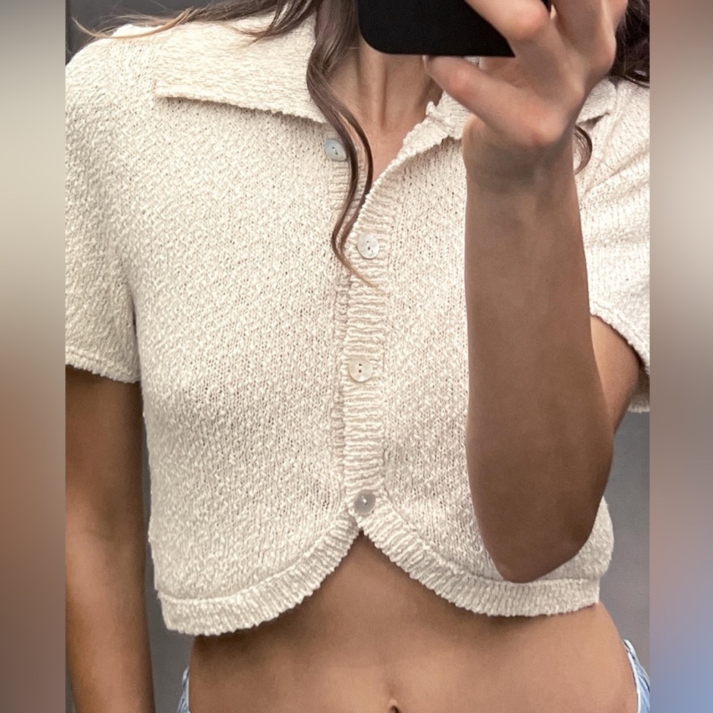 Zara Knit Polo Crop Top NWT